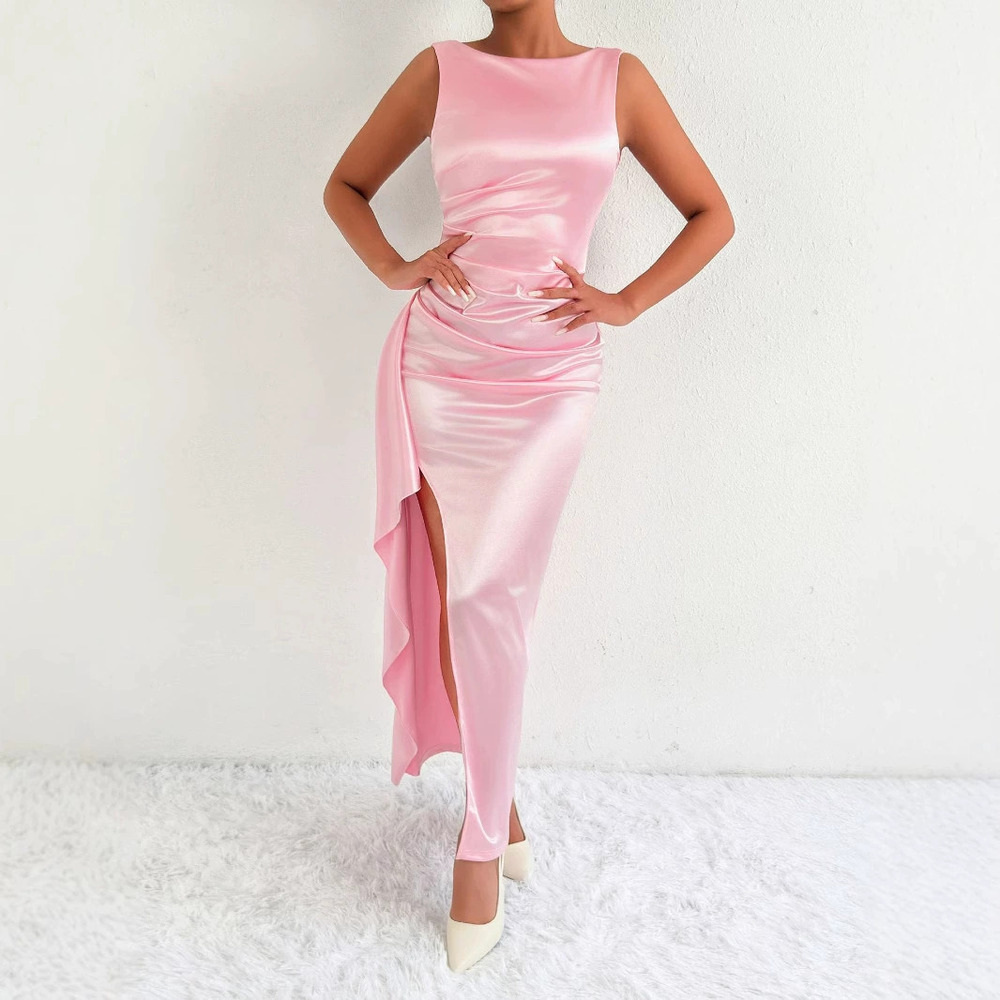 Zara High Slit Sleeveless Backless Irregular Hem Slim Maxi Dress